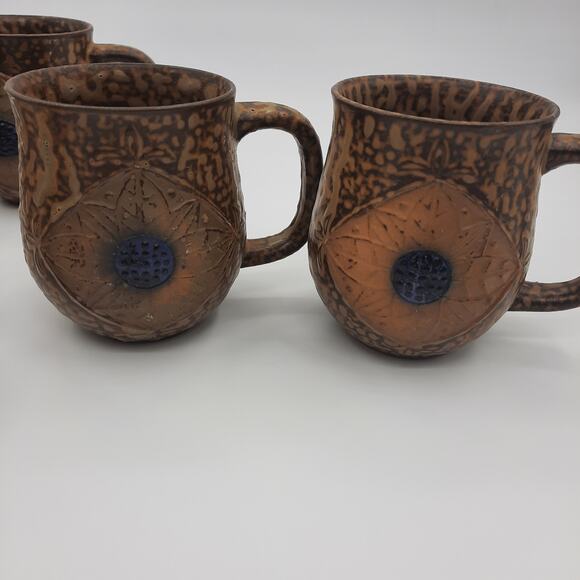 Set of 6 Vintage Coffee Cups Mugs Flower with Blue Center Made In Japan - Picture 8 of 11